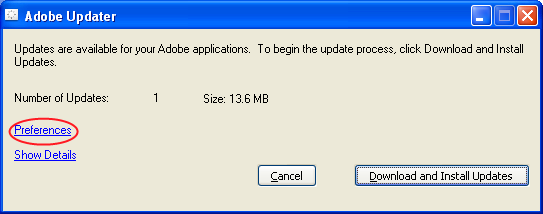 Adobe Updater Window
