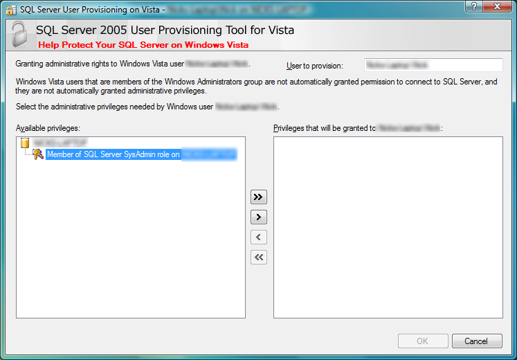 SQL Server 2005 Vista User Provisioning
